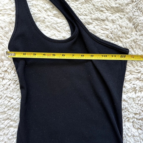 Princess Polly Double One Shoulder Black Ribbed Bodycon Midi Dress Women's Sz 4 - Picture 4 of 8